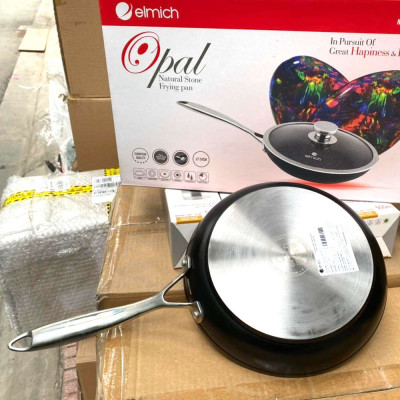 Chảo chống dính vân đá Elmich Opal 2353802 vung kính đáy từ Full Induction size 24cm
