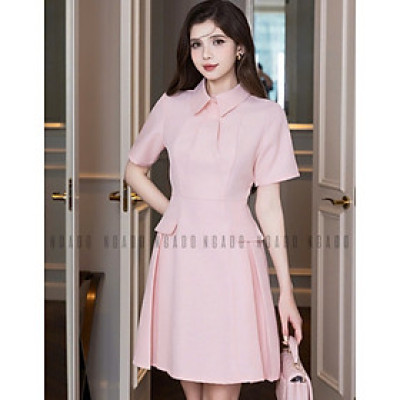 Đầm sơ mi hồng ngắn tay NGADO , đầm sơ mi , đầm nữ , đầm công sở, dự tiệc