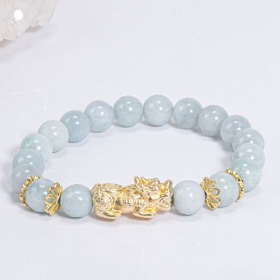 Vòng Tay Phong Thủy Nữ Đá Cẩm Thạch Phỉ Thúy Phối Charm Tỳ Hưu Mạ Vàng 24K (8mm) Mệnh Mộc, Hỏa Ngọc Quý Gemstones