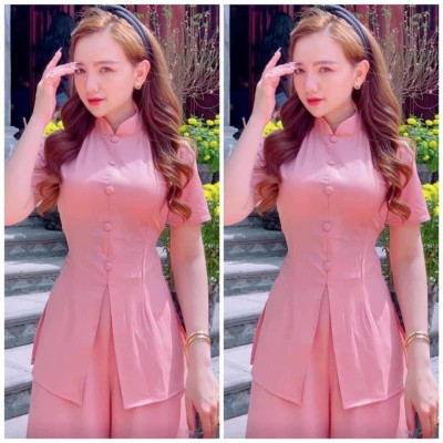 Đồ Lam Đi Chùa Combo Lụa Nơ Cao Cấp Nút Bọc