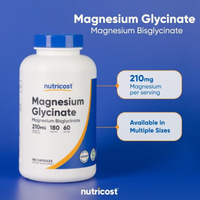 Magnesium Glycinate Nutricost 180 Viên – Hỗ Trợ Giấc Ngủ, Thư Giãn Cơ Bắp, Bổ Sung Magie