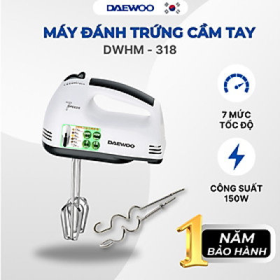 Máy đánh trứng Daewoo DWHM-318 công suất 150w kèm qua đánh inox - Hàng chính hãng
