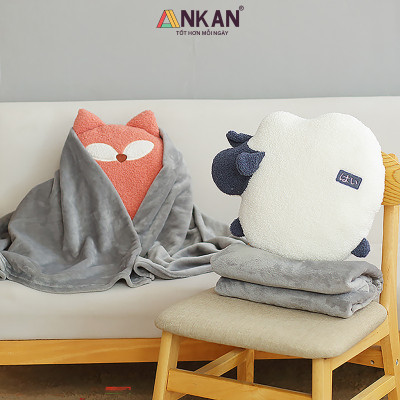 Chăn Gối Văn Phòng Đa Năng ANKAN Hình Cáo Cá Voi Cừu Gấu Nhật Bản