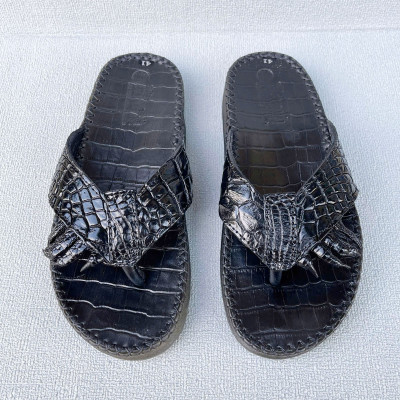 Dép xỏ ngón nam da cá sấu đế cao 3cm may viền có móng sang trọng DCS201