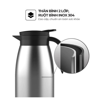 Ấm giữ nhiệt pha trà 1.4L Inox 304 Sunhouse KS-TH1400TI - Hàng Chính Hãng