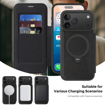 Bao da dạng ví 17 pro max có ngăn đựng thẻ nghe nhạc chống sốc tất cả trong 1 đẹp bền sang - hàng nhập