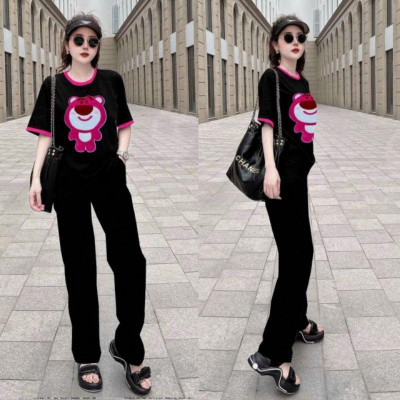 Sét đồ bộ nữ cao cấp quần ống suông kèm áo thêu hình siêu kute mẫu mới chất bao dep9ư r