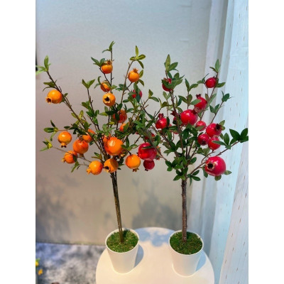 Cây lựu giả - cao 90cm - Màu cam, đỏ - Cây giả, hoa lụa Decor trang trí nhà cửa