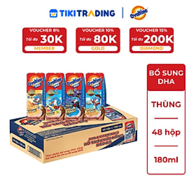 Thùng 48 hộp thức uống lúa mạch hương vị socola Ovaltine DHA+ 180ml