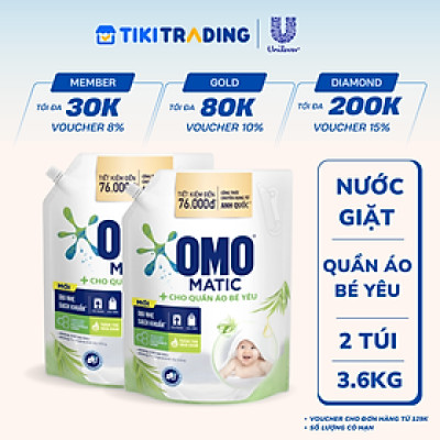 Combo 2 Túi Nước Giặt Omo Matic Cho Quần Áo Bé Yêu Chiết Xuất Tràm Trà Và Nha Đam Dịu Nhẹ 3.6KG