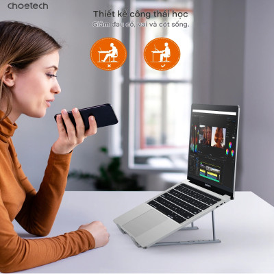 Giá đỡ laptop tản nhiệt gấp gọn Choetech H055 cho máy từ 9 đến 17 inch (Hàng chính hãng)