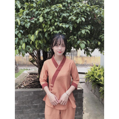 ĐỒ LAM ĐI CHÙA   3 NÚT Vải Tơ Cao Cấp Có Big Size