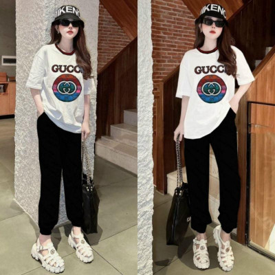 Sét đồ bộ nữ quần dài áo form rộng thêu logo sang trọng trẻ trung thời trang cao cấp Hàn Quốc mẫu mới đẹp có bigsize