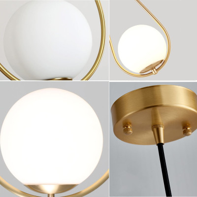 Đèn thả SAPAS chao thủy tinh địa cầu, khung mạ vàng hình giọt nước - kèm bóng LED chuyên dụng (82).