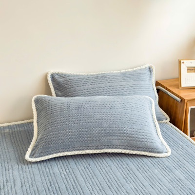 Bộ ga gối nỉ sữa LIDACO họa tiết dập vân chìm siêu mềm mịn cho mùa đông ấm áp dùng được cho nệm ~30cm