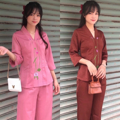 ĐỒ LAM ĐI CHÙA  Mẫu Sen Vải Lụa Pháp Cao Cấp