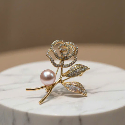 Trâm Cài Áo Vest, Áo Dài Đính Ngọc Trai Baroque Hình Hoa Trà thời trang thiết kế Hity ACC403