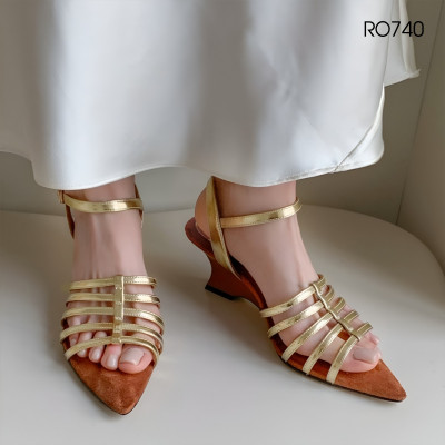 Sandal nữ đế xuồng, quai ngang, mũi nhọn ROSATA RO740 - 5p - Vàng đồng - BKSTORE