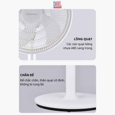 Quạt đứng điện tử có điều khiễn từ xa, hẹn giờ Mitomo FCE-60AEV, công suất 60W, động cơ dây đồng - Bảo hành 2 năm hàng chính hãng