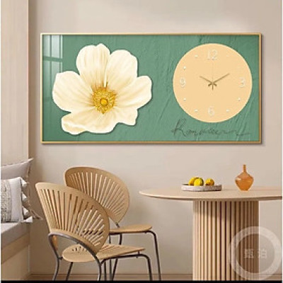 Tranh đồng hồ tráng gương mẫu hoa hiện đại bo viền tranh làm quà tân gia nhà mới kèm pin và đinh