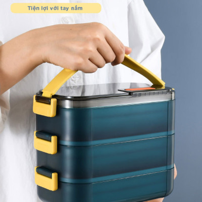 Hộp cơm giữ nhiệt văn phòng YESURE 1200ml Hai Tầng có ngăn Inox Tháo rời dễ dàng cho vào lò Vi Sóng - Hàng chính hãng