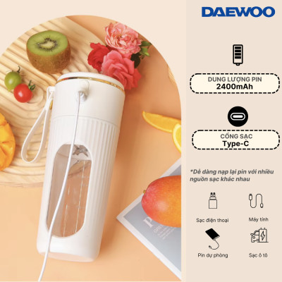 Ly Xay Cầm Tay DAEWOO DWBL-3424 (340ml) Hàng Chính Hãng - Ly Xay Sinh Tố, Trái Cây Mini tiện lợi, mạnh mẽ