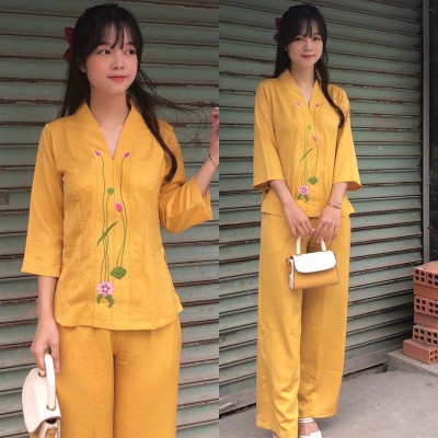 ĐỒ LAM ĐI CHÙA  Mẫu Sen Vải Lụa Pháp Cao Cấp