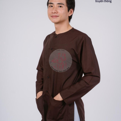 Bộ áo bà ba nam phối áo cate nâu+ Quần cate trắng - Có bộ bà ba Bigsize