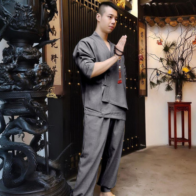 ĐỒ LAM ĐI CHÙA Set Nam Cao Cấp  Vạt Xéo