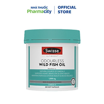 Viên uống dầu cá SWISSE Ultiboost Odourless Wild Fish Oil 1000mg (Hộp 200 viên)