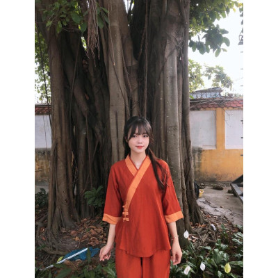 ĐỒ LAM ĐI CHÙA   3 NÚT Vải Tơ Cao Cấp Có Big Size