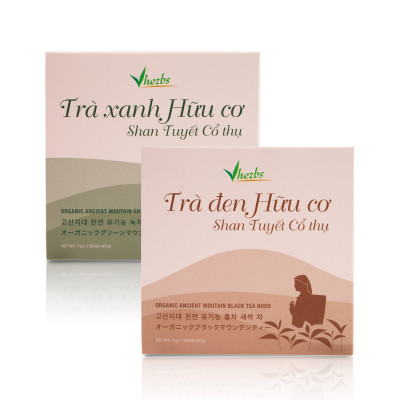 Combo 2 hộp Trà Xanh và Trà Đen Shan tuyết Cổ thụ Organic (búp)