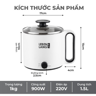 Nồi lẩu điện mini đa năng Lebenlang LBEC0808 1500ml - Hàng chính hãng