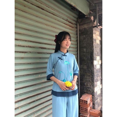 ĐỒ LAM ĐI CHÙA PHÁP PHỤC PHẬT GIÁO Cổ Tàu 2 Nút