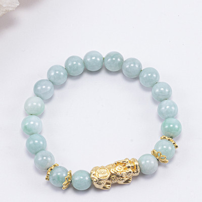Vòng Tay Phong Thủy Nữ Đá Cẩm Thạch Phỉ Thúy Phối Charm Tỳ Hưu Mạ Vàng 24K (8mm) Mệnh Mộc, Hỏa Ngọc Quý Gemstones