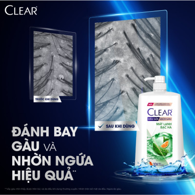 Dầu gội đầu Clear Mát Lạnh Bạc Hà sạch gàu ngứa và vi khuẩn suốt 48 Giờ 880g