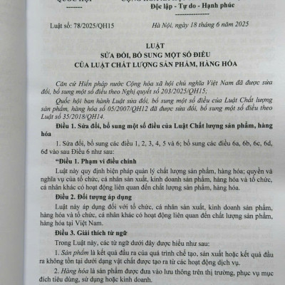 Sách Luật Chất Lượng Sản Phẩm, Hàng Hóa sửa đổi, bổ sung năm 2025 (V2615T)