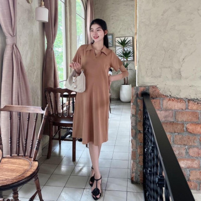 Đầm bầu Polo thun tăm dáng dài trẻ trung, năng động