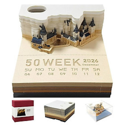 Lịch xé mô hình giấy 3D rẻ 2026 ship HOẢ TỐC HCM lịch để bàn decor lâu đài Harry Potter có đèn LED lịch tặng bạn Free ship