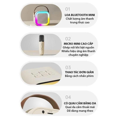 Loa Bluetooth Karaoke - Loa xách tay mini chất liệu nhựa cao cấp, công suất 6W và micro không dây - Hàng nhập khẩu