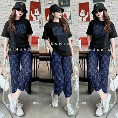 Sét đồ bộ nữ bigsize form rộng thêu chữ GC, sét bộ đồ mặc ở nhà siêu xinh