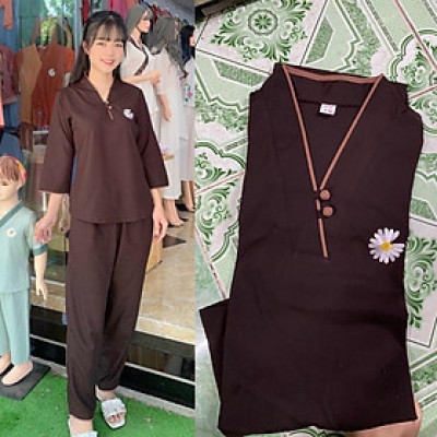 Đồ Lam Đi Chùa # Tim 2Nút Kate Mịn