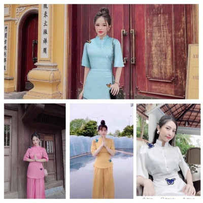 ĐỒ LAM ĐI CHÙA  Mẫu Bướm Kết Cườm Vải Lụa Đẹp Mịn