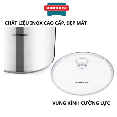 Nồi luộc gà inox 3 đáy nắp kính 28 cm Sunhouse SH28LG - Hàng Chính Hãng