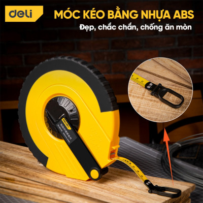 Thước cuộn 50m Deli Cao Cấp - Thước cuộn siêu dài có móc giữ cố định - vạch chia rõ