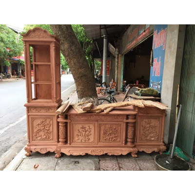 Kệ tivi kết hợp với tủ rượu lệch gỗ gõ đỏ