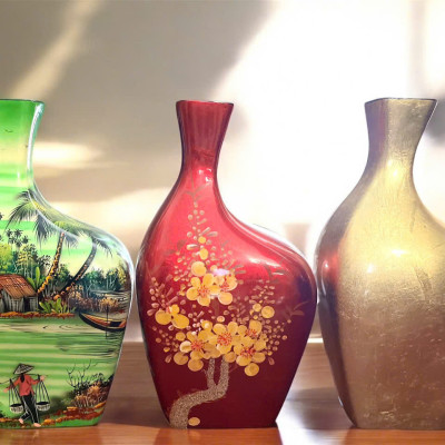 Bình hoa sơn mài - Bình cong size 30x17x10 cm /  Nghệ Thuật- Sang Trọng- Độc Đáo