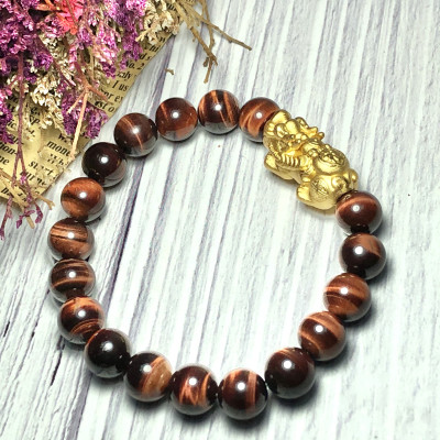 Vòng tay Thạch Anh Mắt Hổ nâu đỏ 8mm mix tỳ hưu bạc