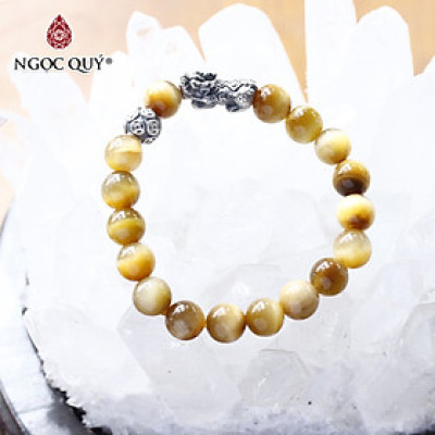 Vòng tay đá mắt hổ vàng tâm phối tỳ hưu bạc 8mm mệnh thổ , kim - Ngọc Quý Gemstones
