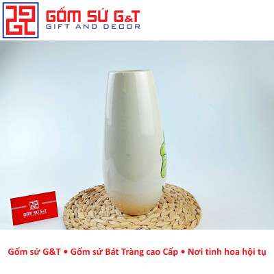 Lọ hoa trang trí dáng bom khắc sen hồng Gốm Sứ G&T